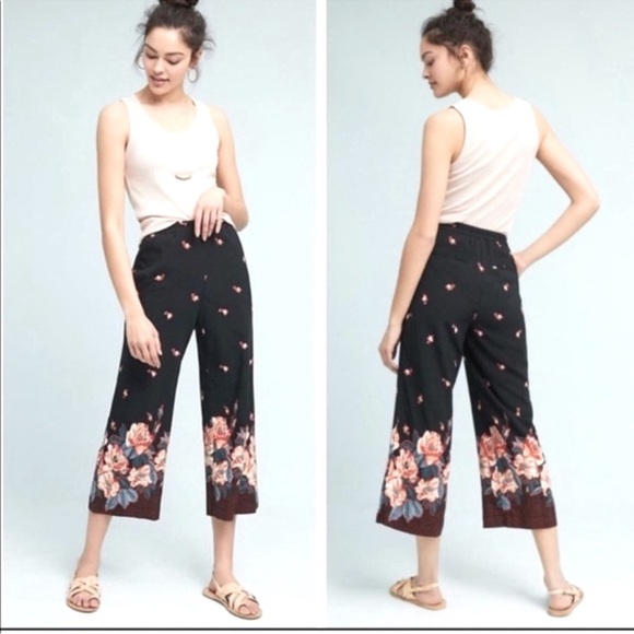 Anthropologie Pants - Ett:TWA by Anthropologie black floral wide leg high rise pull on pant